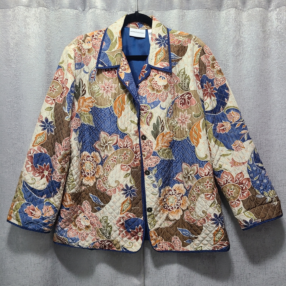 Alfred Dunner Silk Floral Artsy Multicolored‎ Quilted Lightweight Jacket 14